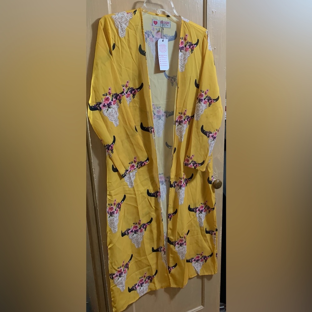 Yellow Floral steer skull duster